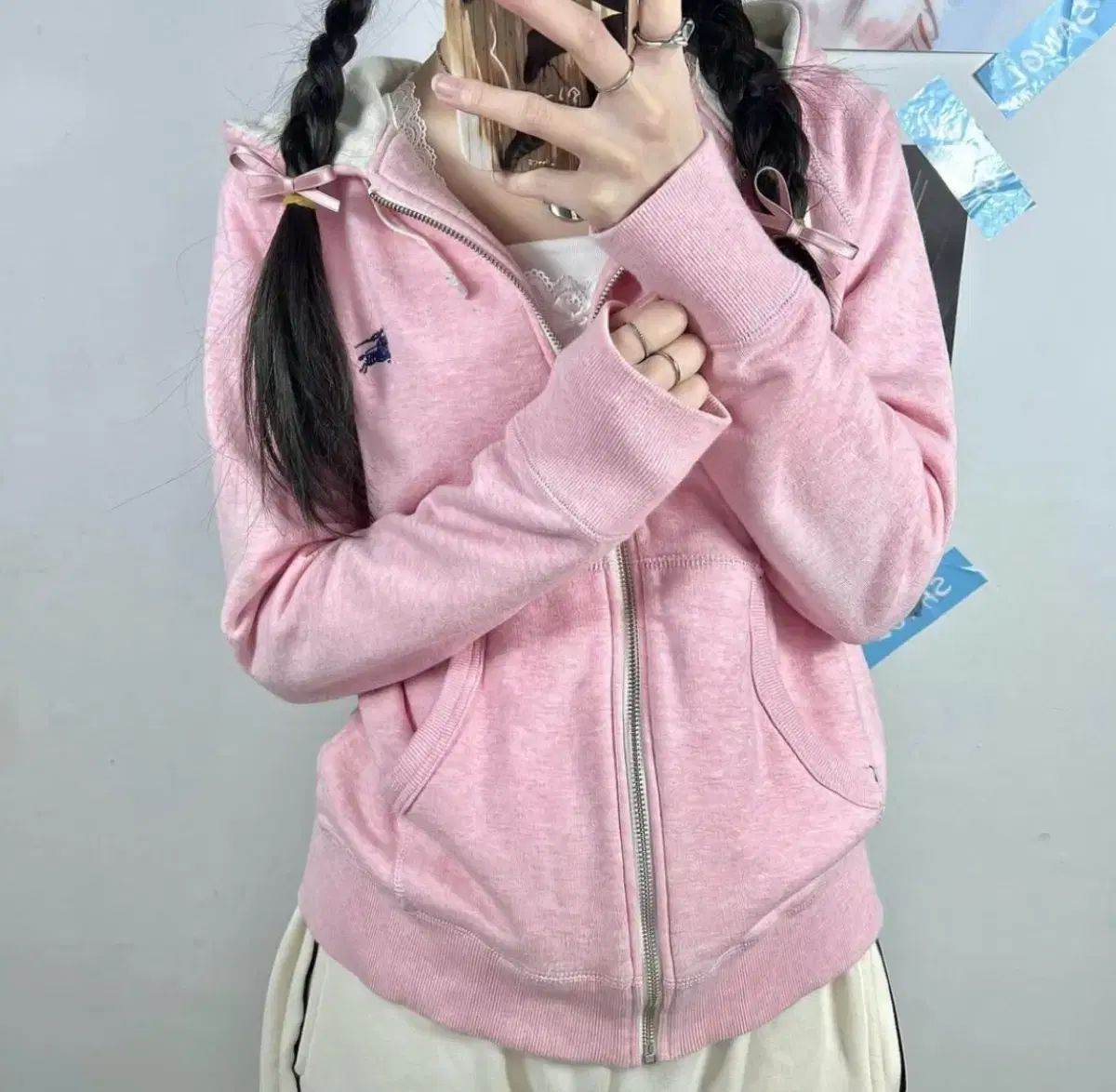  バーバリー ピンク フードジップアップ パーカー パーカー トップス
