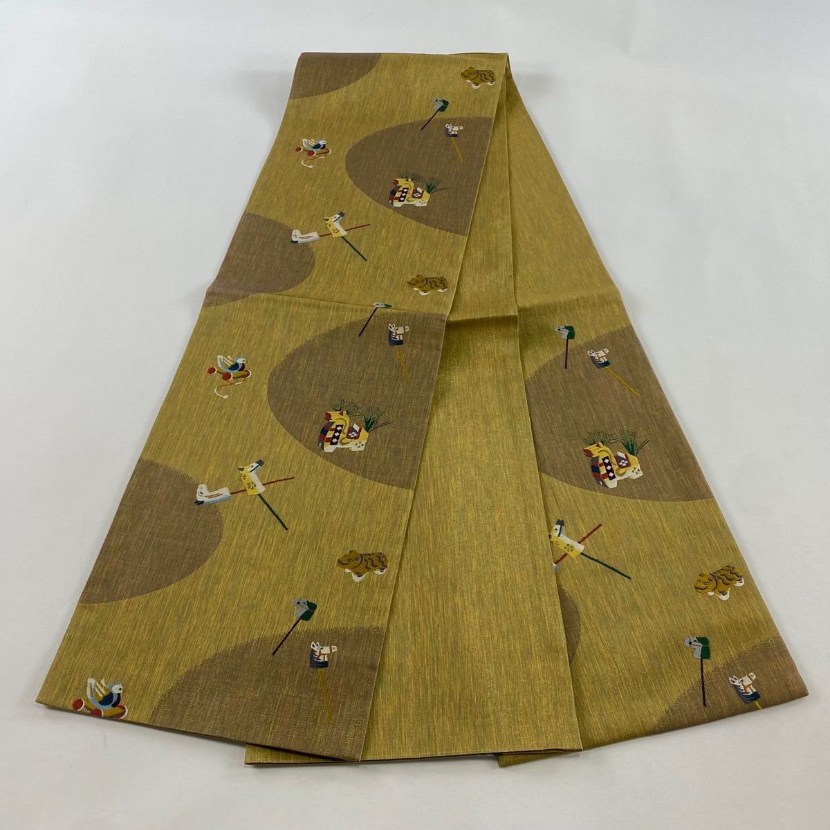 美品】 袋帯 秀品 玩具 金糸 茶緑色 六通 正絹 【中古】 - メルカリ