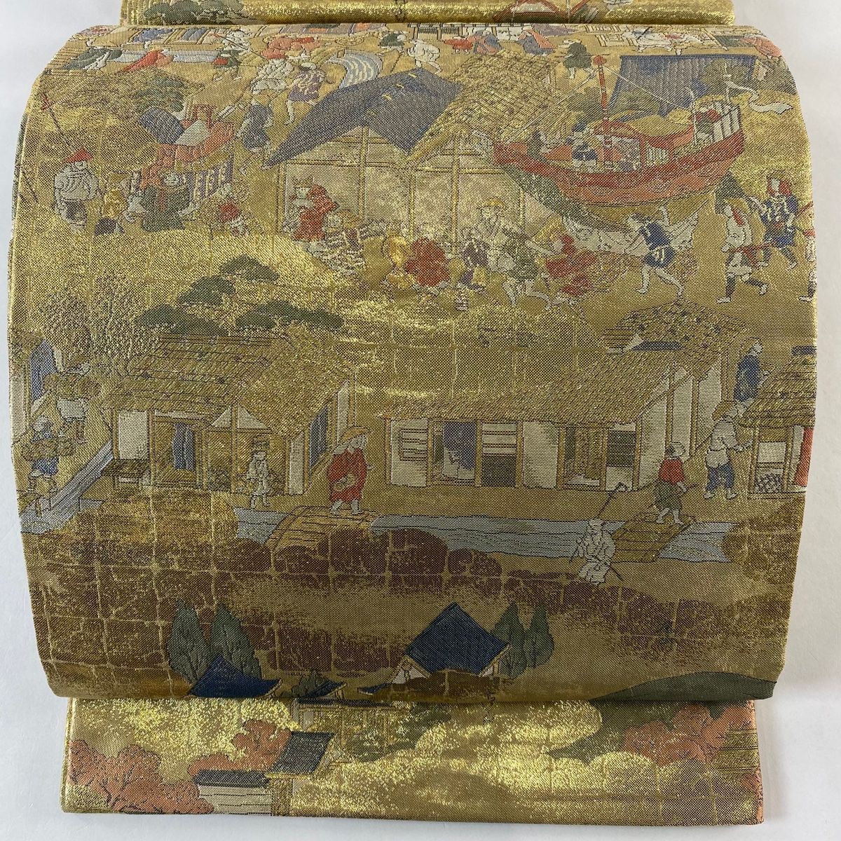 丸帯 秀品 人物 山鉾 金糸 箔 金色 お太鼓柄 正絹