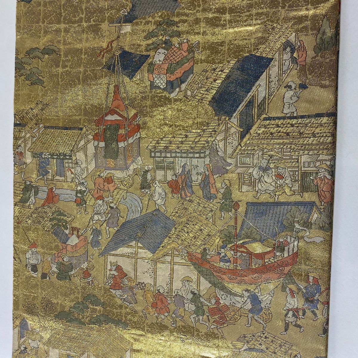  丸帯 秀品 人物 山鉾 金糸 箔 金色 お太鼓柄 正絹 丸帯 帯