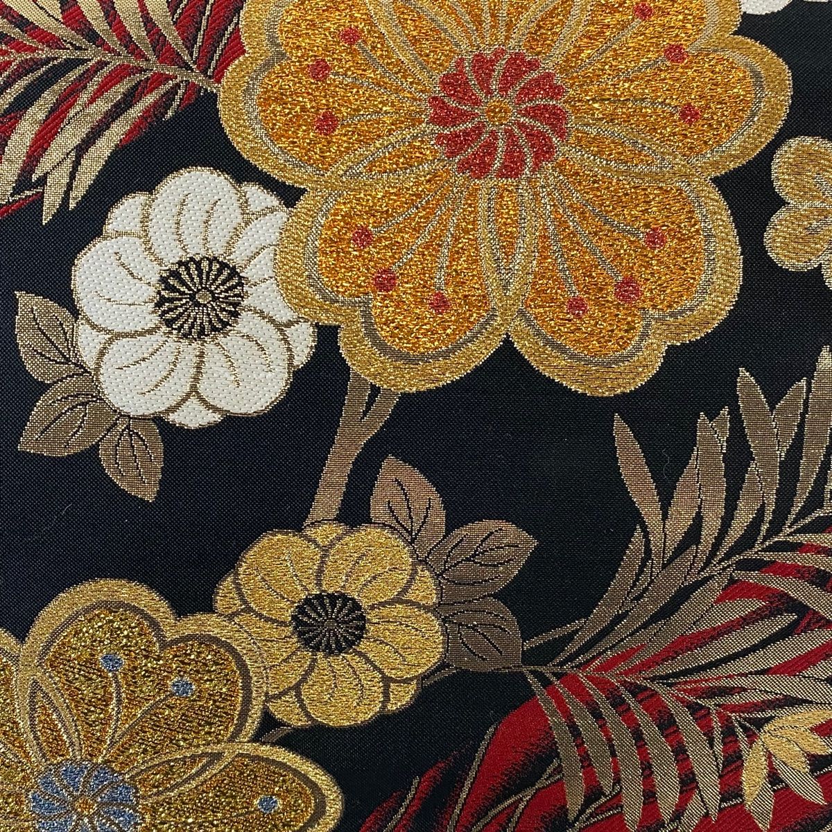 袋帯 秀品 桜 流水 金糸 箔 赤黒 六通 正絹