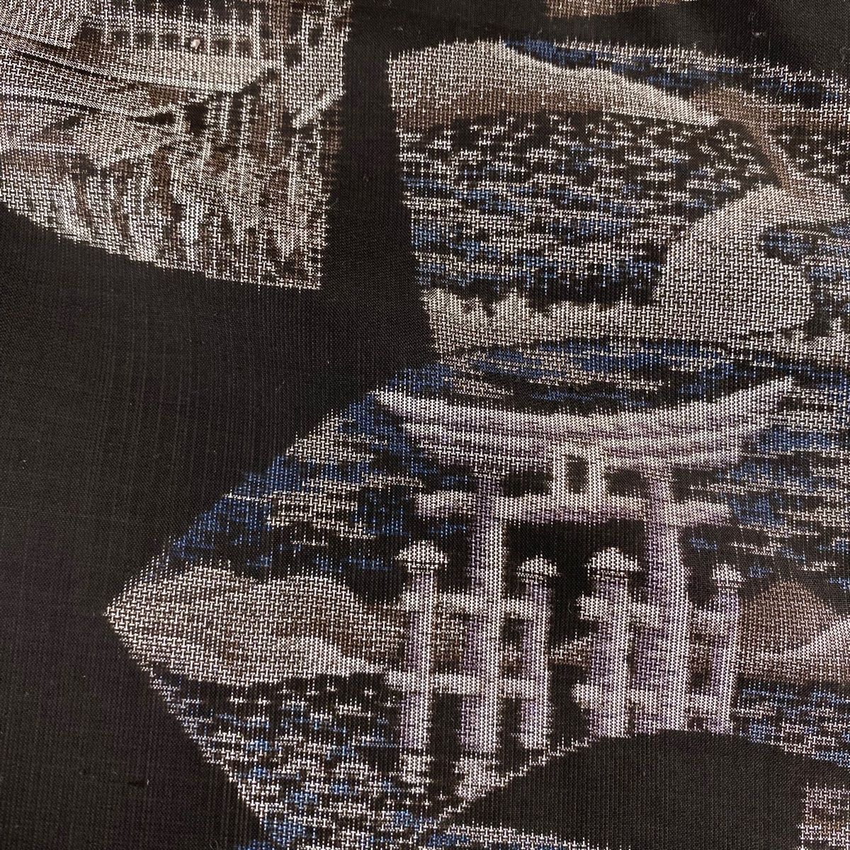  大島紬 身丈165 cm 裄丈66 M 袷 12マルキ 純泥染 ほていや 証紙 扇面 風景 焦茶色 正絹 紬 着物