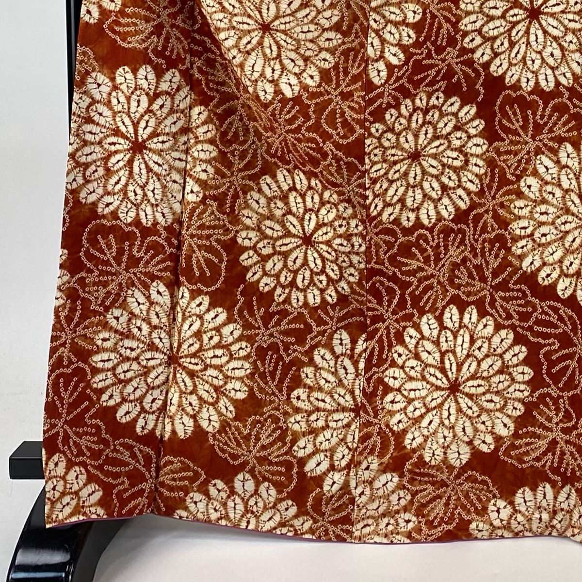 小紋 身丈169 cm 裄丈68 L 袷 南部茜染め 紬地 菊 朱色 正絹