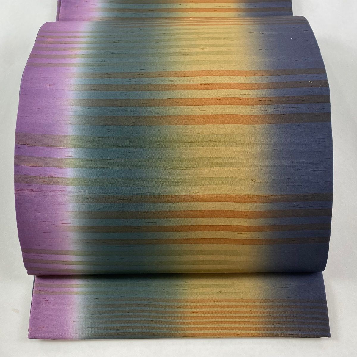 袋帯 落款 証紙 縞 染め分け ぼかし 深緑 全通 正絹