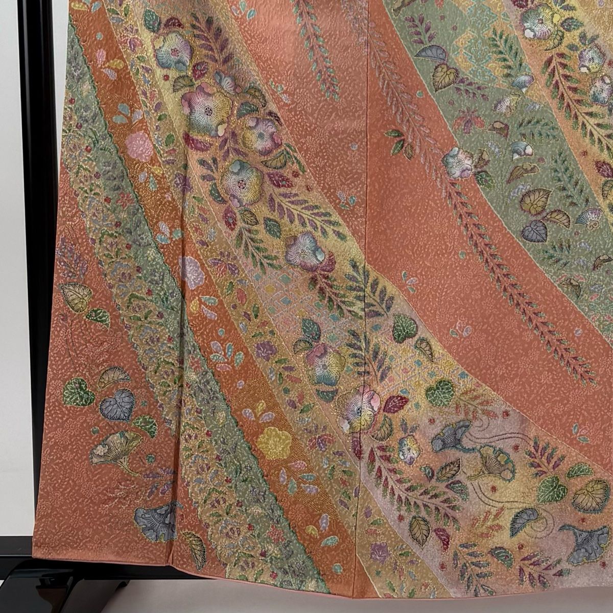 訪問着 身丈159 cm 裄丈64 M 袷 辻が花柄 金彩 サーモンピンク 正絹