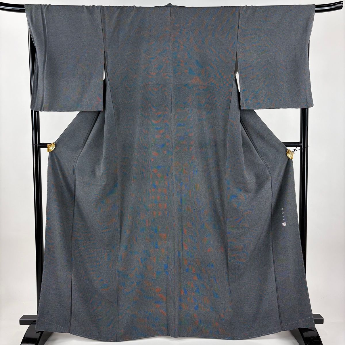 江戸小紋 身丈165 cm 裄丈68 L 袷 保科土山 三役ウロコ取り 落款 鮫 鱗 黒灰 正絹