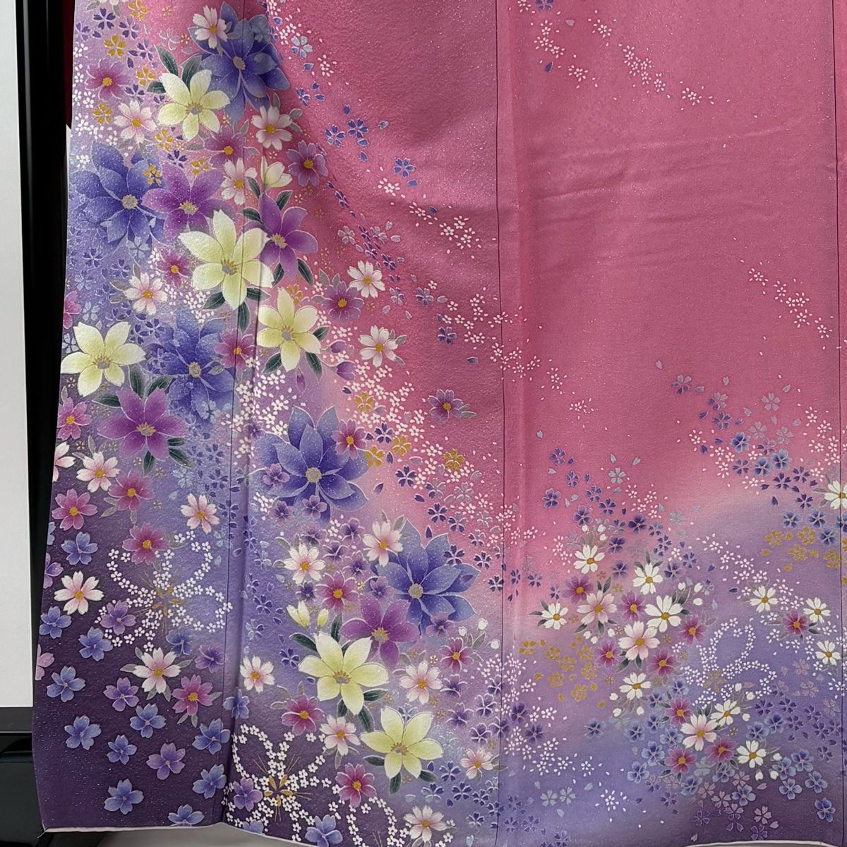 振袖 身丈166 cm 裄丈66 5 M 袷 草花 銀通し ぼかし ピンク 正絹