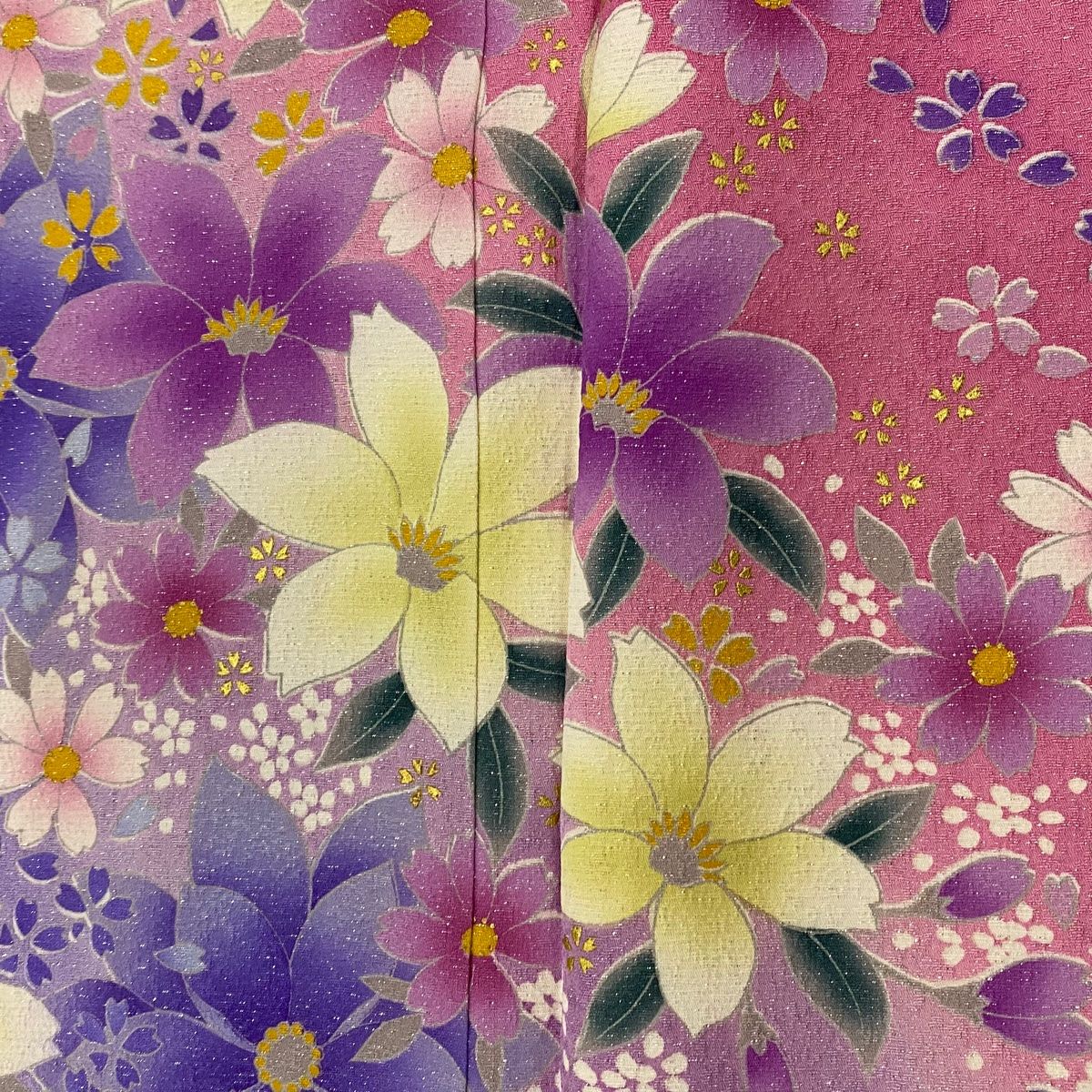  振袖 身丈166 cm 裄丈66 5 M 袷 草花 銀通し ぼかし ピンク 正絹 振袖 着物