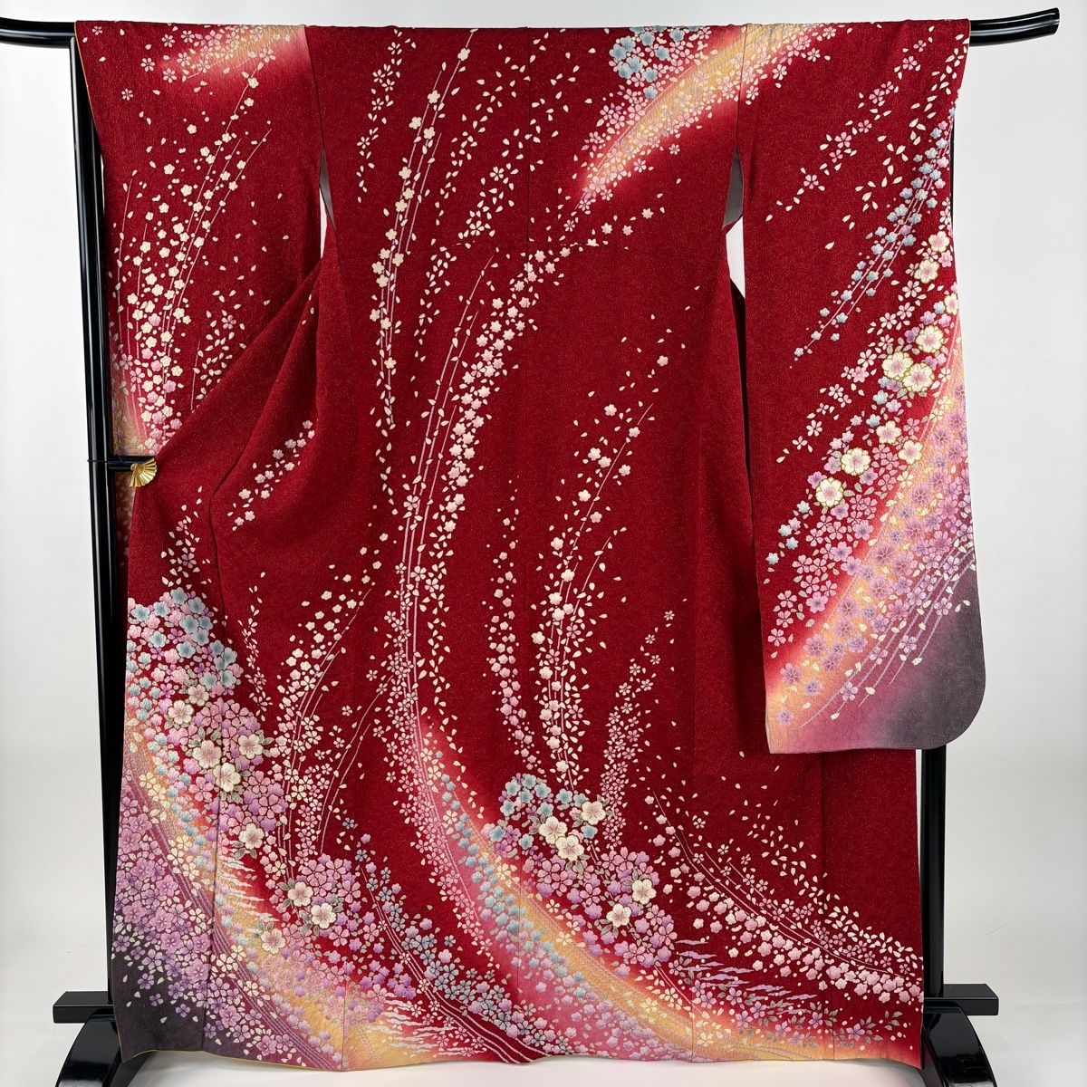 振袖 身丈167 cm 裄丈66 5 M 袷 桜 花びら 金通し ぼかし 赤 正絹