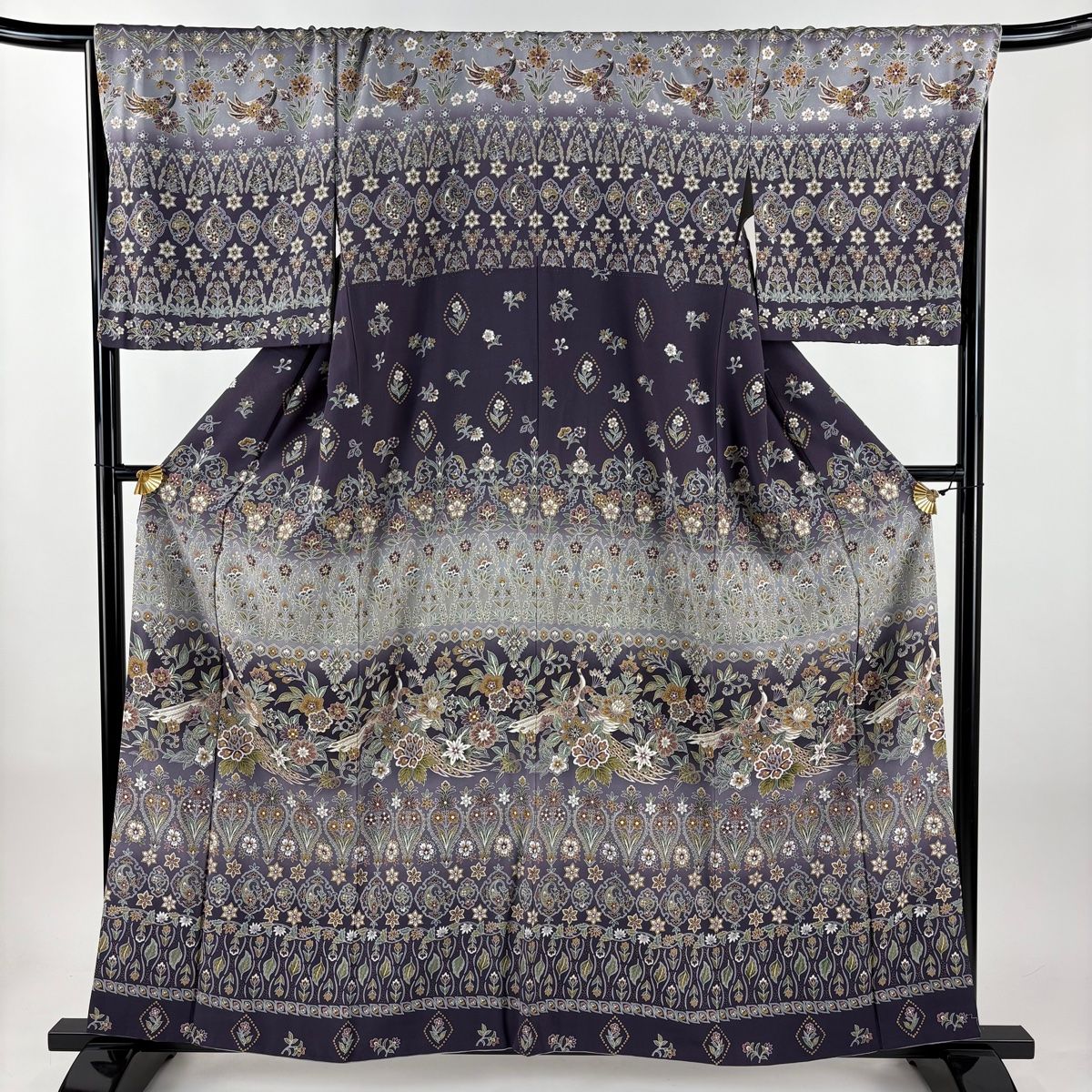 訪問着 身丈159 cm 裄丈69.5 L 袷 花唐草 孔雀 金彩 ぼかし 紫 正絹