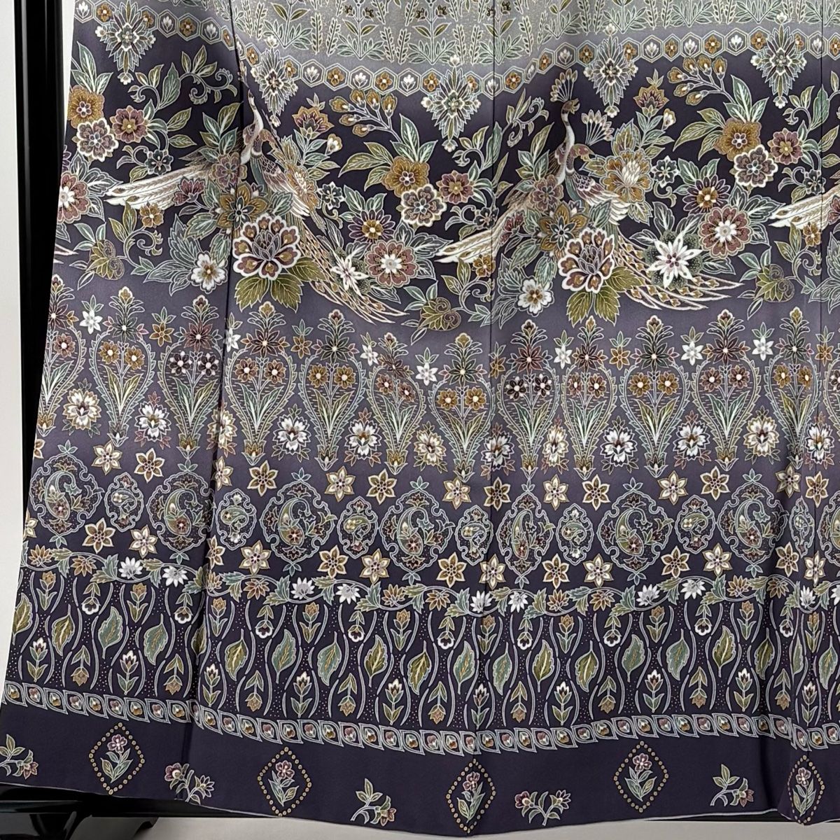 訪問着 身丈159 cm 裄丈69.5 L 袷 花唐草 孔雀 金彩 ぼかし 紫 正絹
