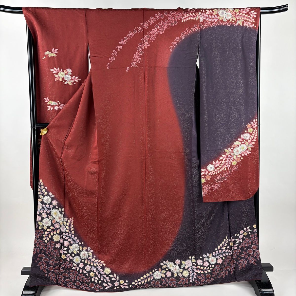 振袖 身丈167 5 cm 裄丈68 L 袷 翠山工房 落款 辻が花 金通し 染め分け 赤茶 正絹