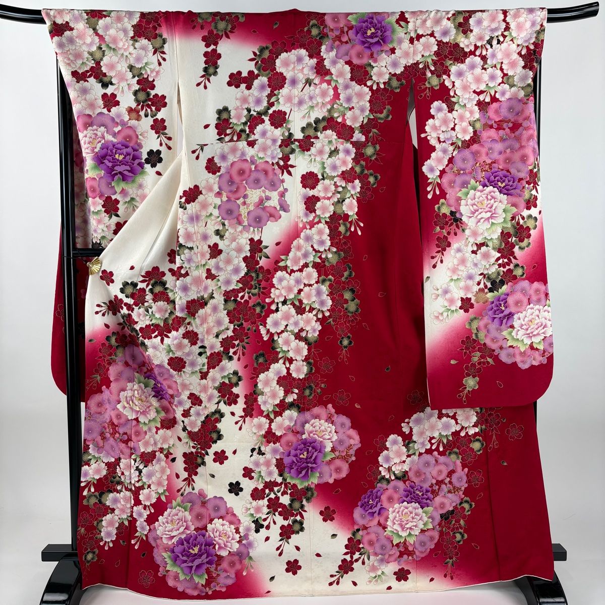 振袖 身丈169 5 cm 裄丈69 L 袷 牡丹 桜 箔 金彩 クリーム 正絹