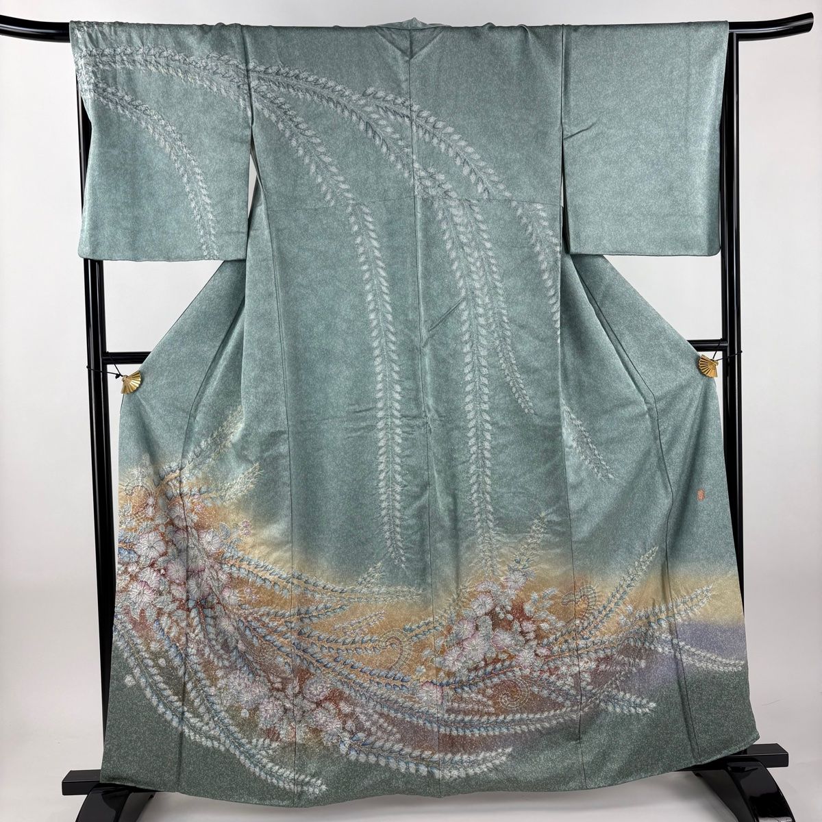 訪問着 身丈162 5 cm 裄丈67 M 袷 落款 辻が花 ぼかし 薄緑 正絹