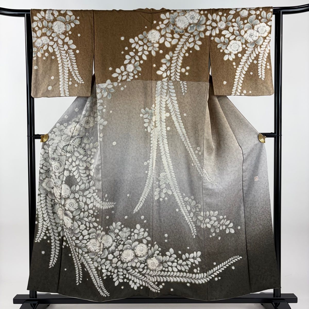 訪問着 身丈156.5 cm 裄丈62 S 袷 落款 辻が花 銀通し ぼかし 茶色 正絹