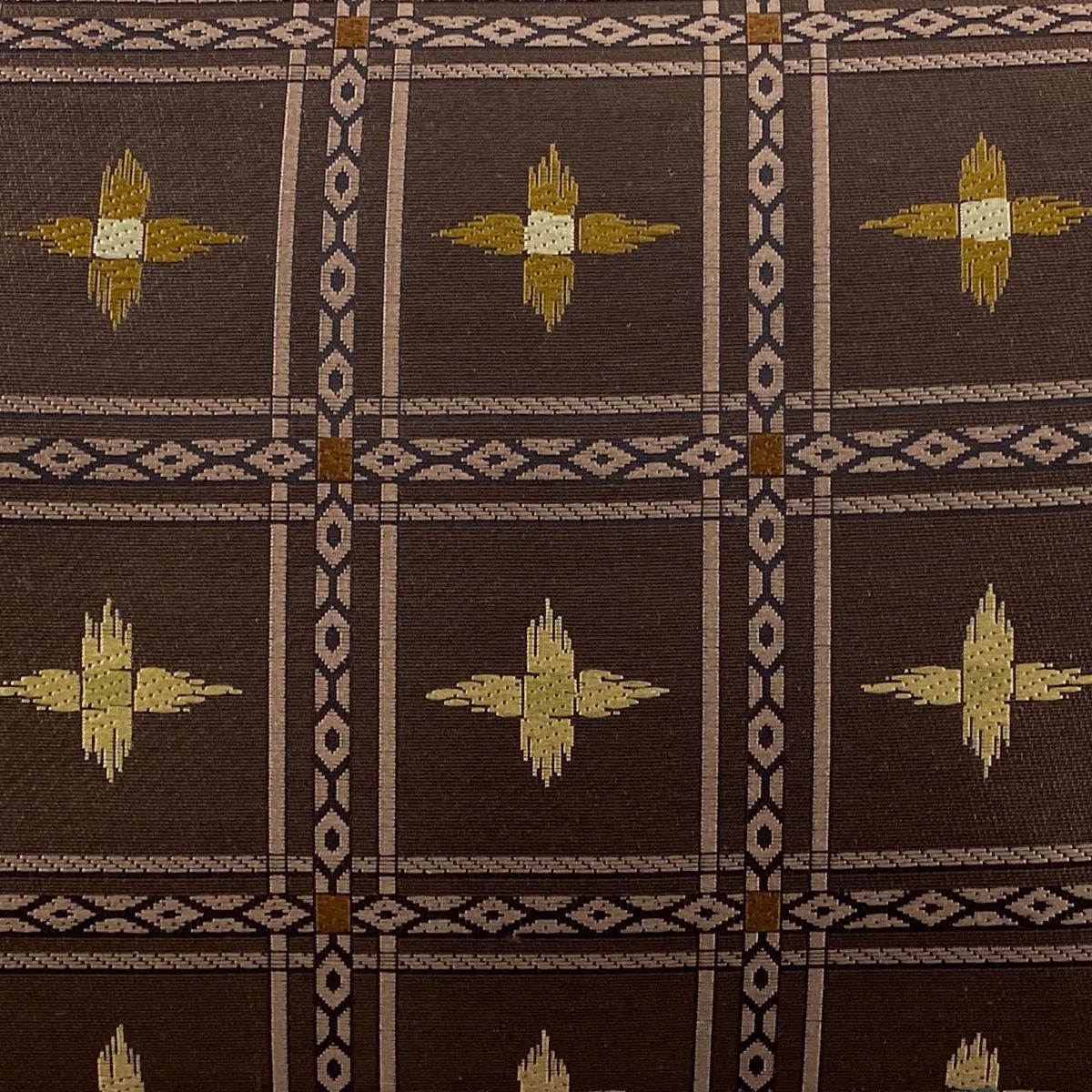 袋帯 格子 幾何学 茶色 全通 正絹