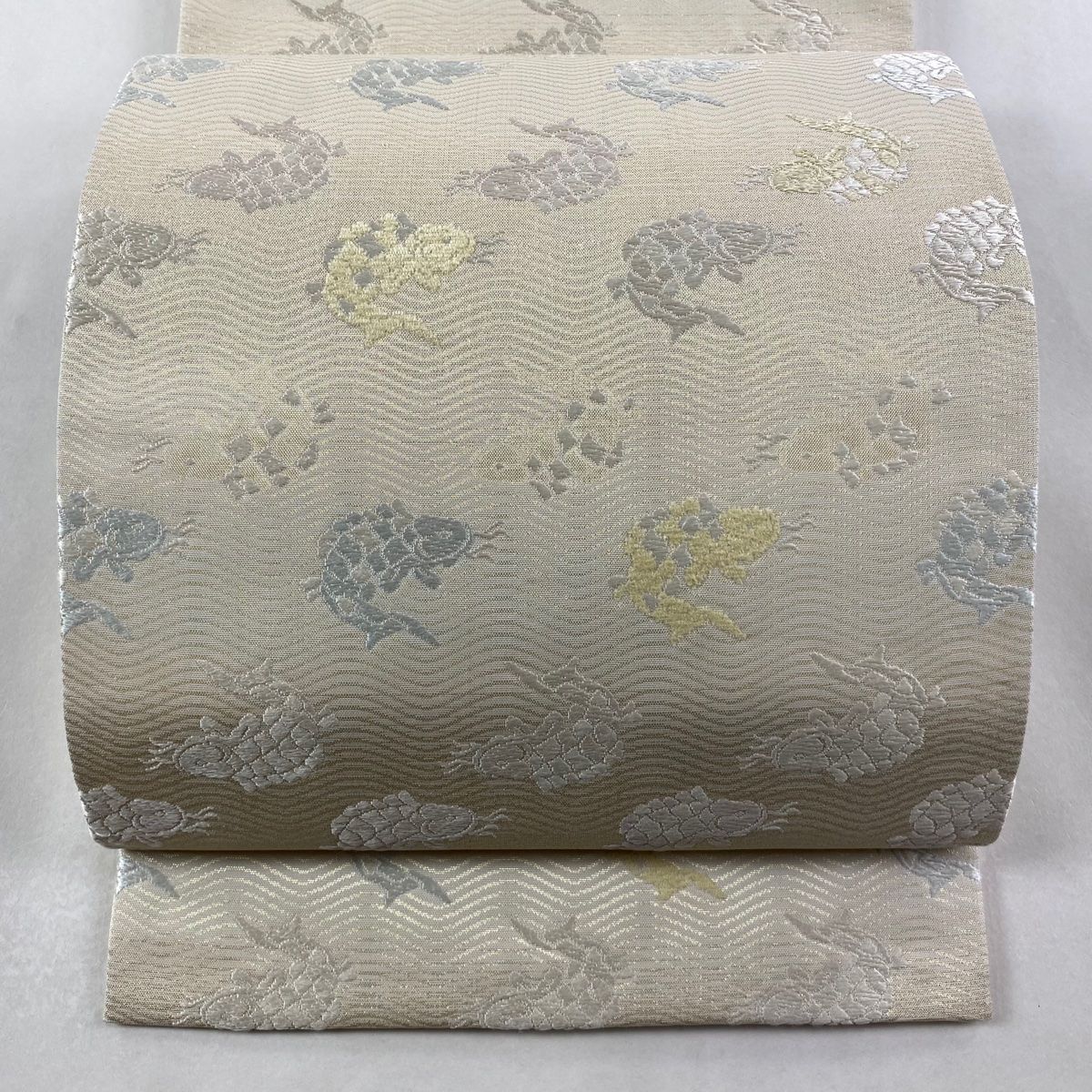 袋帯 荒磯 箔 クリーム 六通 正絹