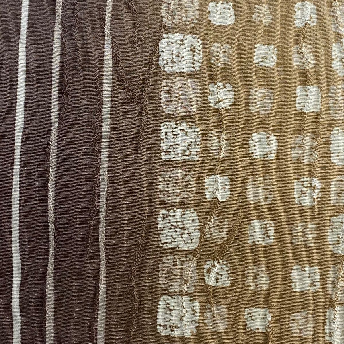 袋帯 縞 幾何学 金糸 茶色 全通 正絹