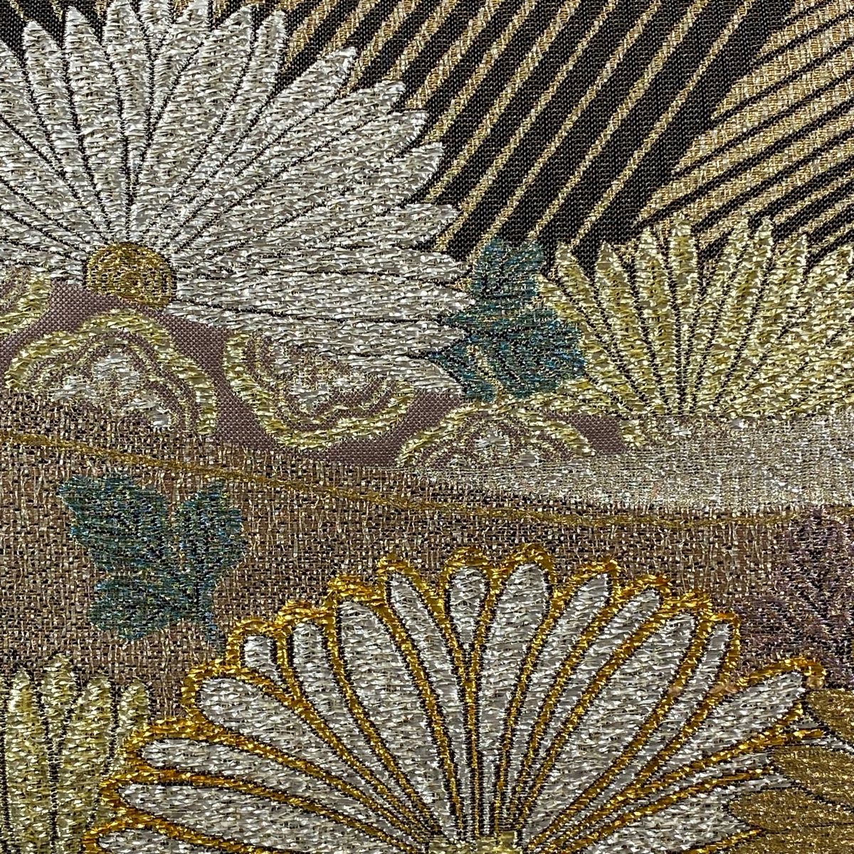 袋帯 横段菊御苑 箔 金銀糸 金色 六通 正絹