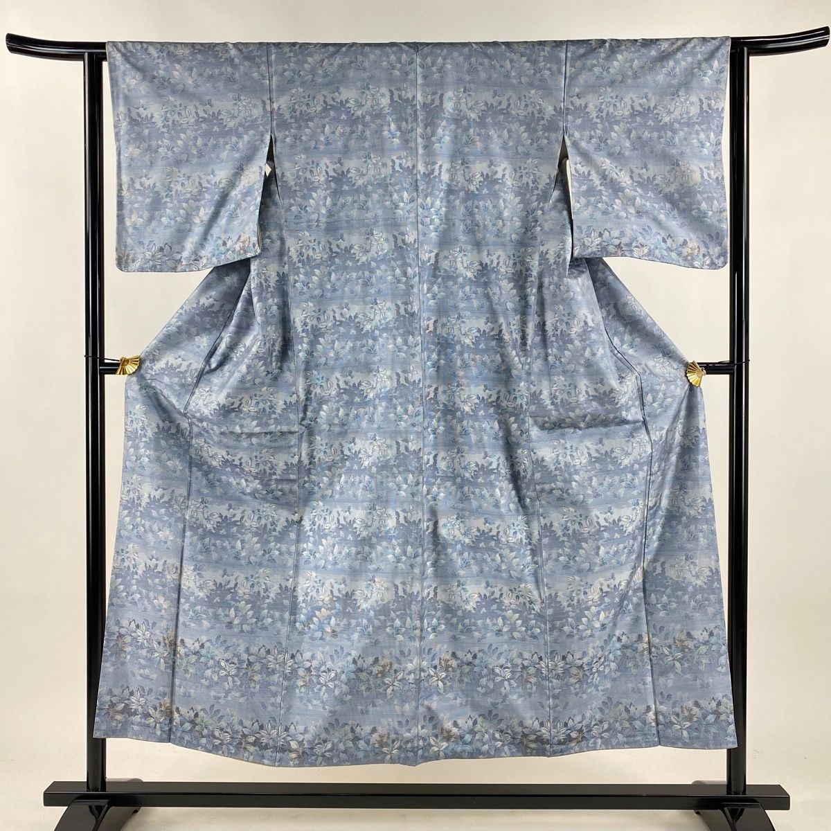 付下げ 身丈152 cm 裄丈63 S 袷 都喜ヱ門 大島紬地 証紙 葉柄 シルエット 青灰色 正絹