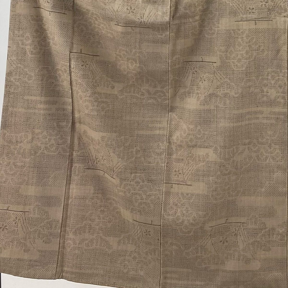 結城紬 身丈151 5 cm 裄丈63 S 袷 本場結城紬 証紙 帆船 青海波 薄茶色 正絹