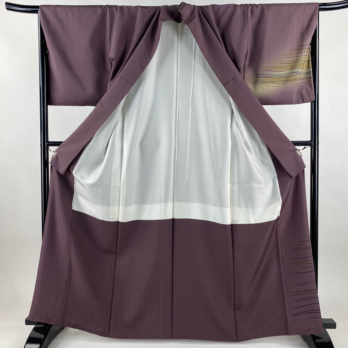  付下げ 身丈165 5 cm 裄丈67 L 袷 牛首紬地 落款 証紙 霞 ぼかし 灰紫 正絹 一つ紋 訪問着 付け下げ 着物