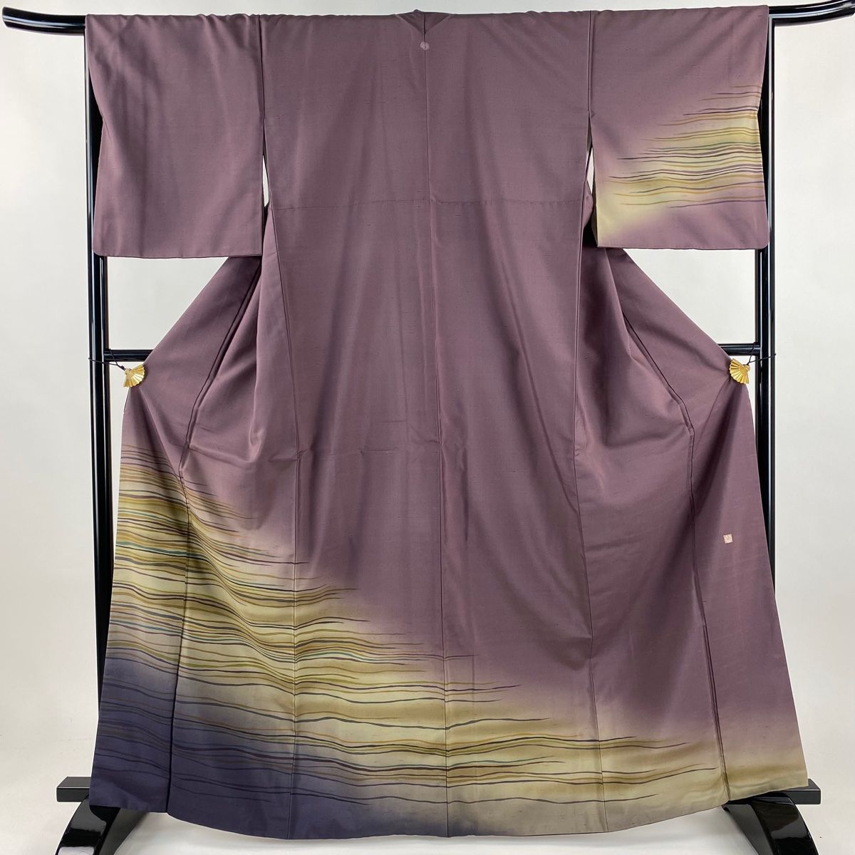 付下げ 身丈165 5 cm 裄丈67 L 袷 牛首紬地 落款 証紙 霞 ぼかし 灰紫 正絹 一つ紋