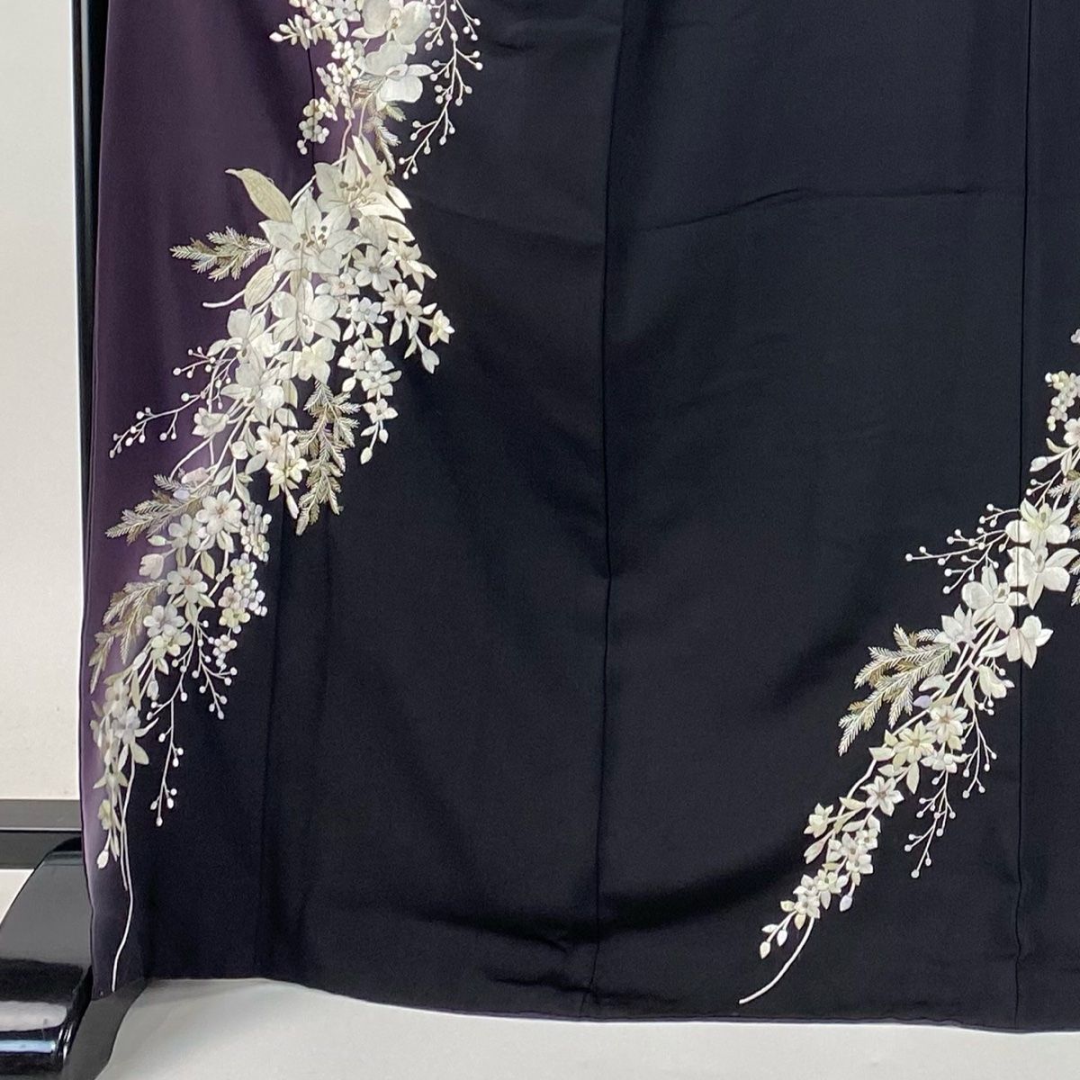 訪問着 身丈170 cm 裄丈67 M 袷 草花 刺繍 金糸 黒 正絹