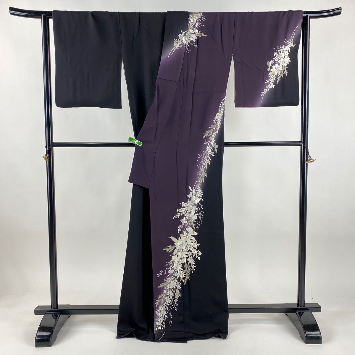  訪問着 身丈170 cm 裄丈67 M 袷 草花 刺繍 金糸 黒 正絹 訪問着 付け下げ 着物