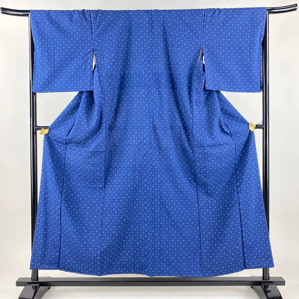 小紋 身丈156 cm 裄丈67 M 袷 紬地 宝尽くし 藍色 正絹