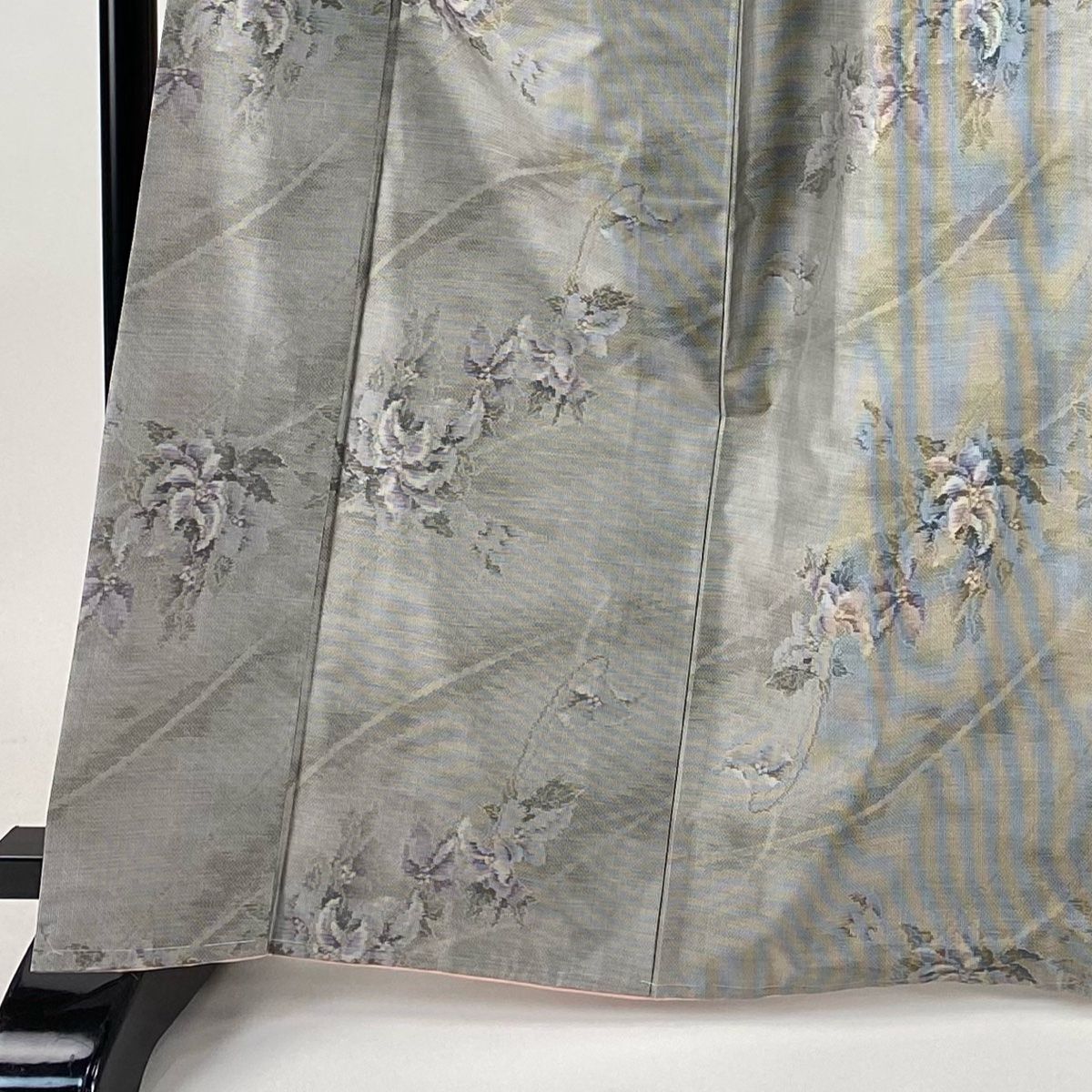 大島紬 身丈165 5 cm 裄丈69 L 袷 都喜ヱ門 証紙 草花 灰色 正絹