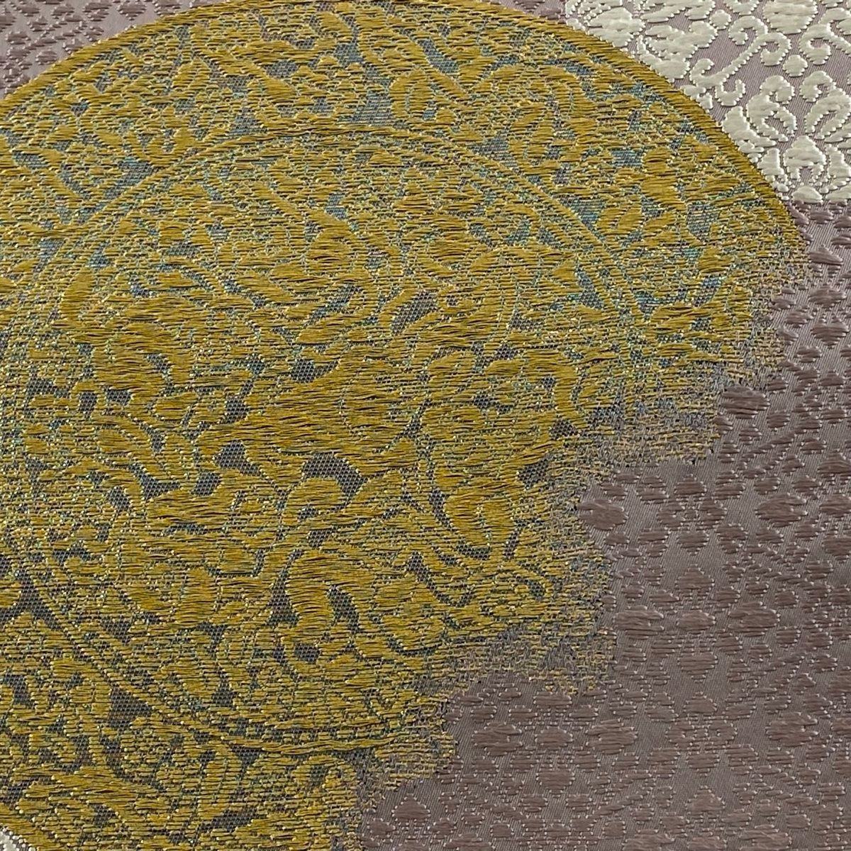 袋帯 逸品 山口美術織物 落款 共箱付き 関西仕立て 葡萄鏡文 金糸 唐織