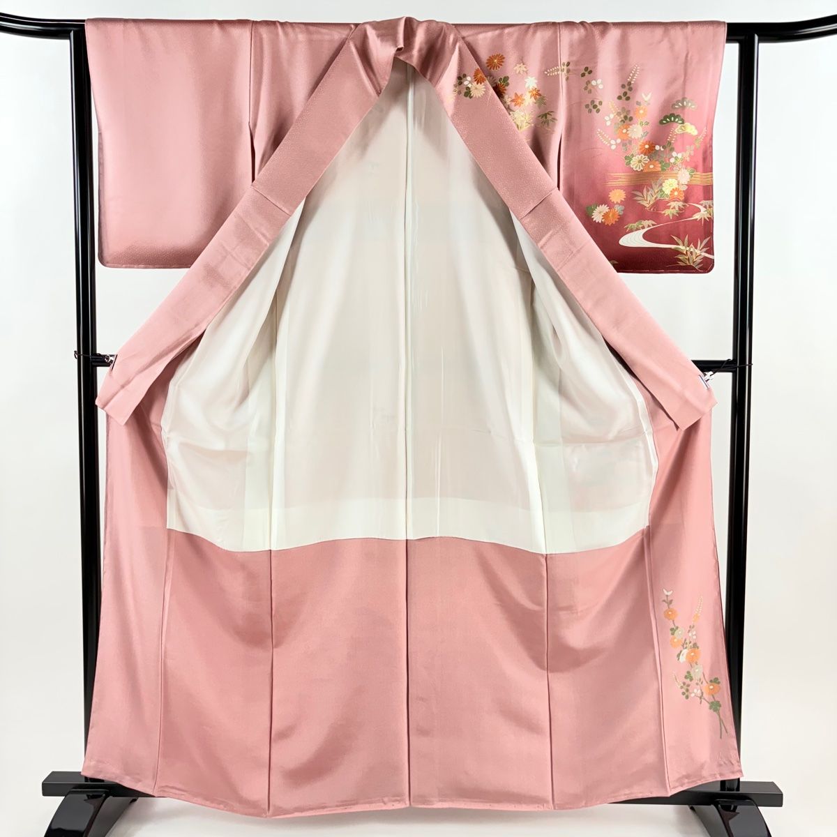  訪問着 身丈161 cm 裄丈63 S 袷 松竹梅 橋 金彩 ぼかし 小豆色 正絹 秀品 訪問着 付け下げ 着物