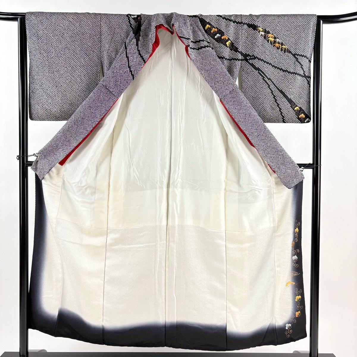  訪問着 身丈153 cm 裄丈65 M 袷 松竹梅 総絞り 金銀彩 黒 正絹 秀品 訪問着 付け下げ 着物