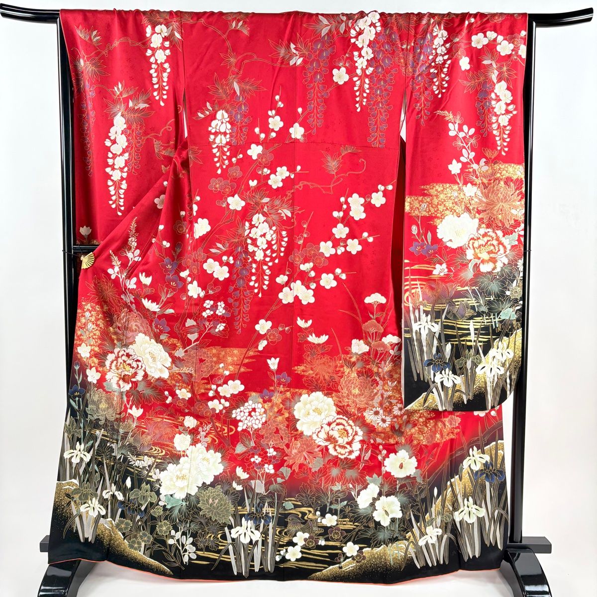 振袖 身丈167.5 cm 裄丈68.5 L 袷 牡丹 菊 金銀彩 ぼかし 赤 正絹 秀品