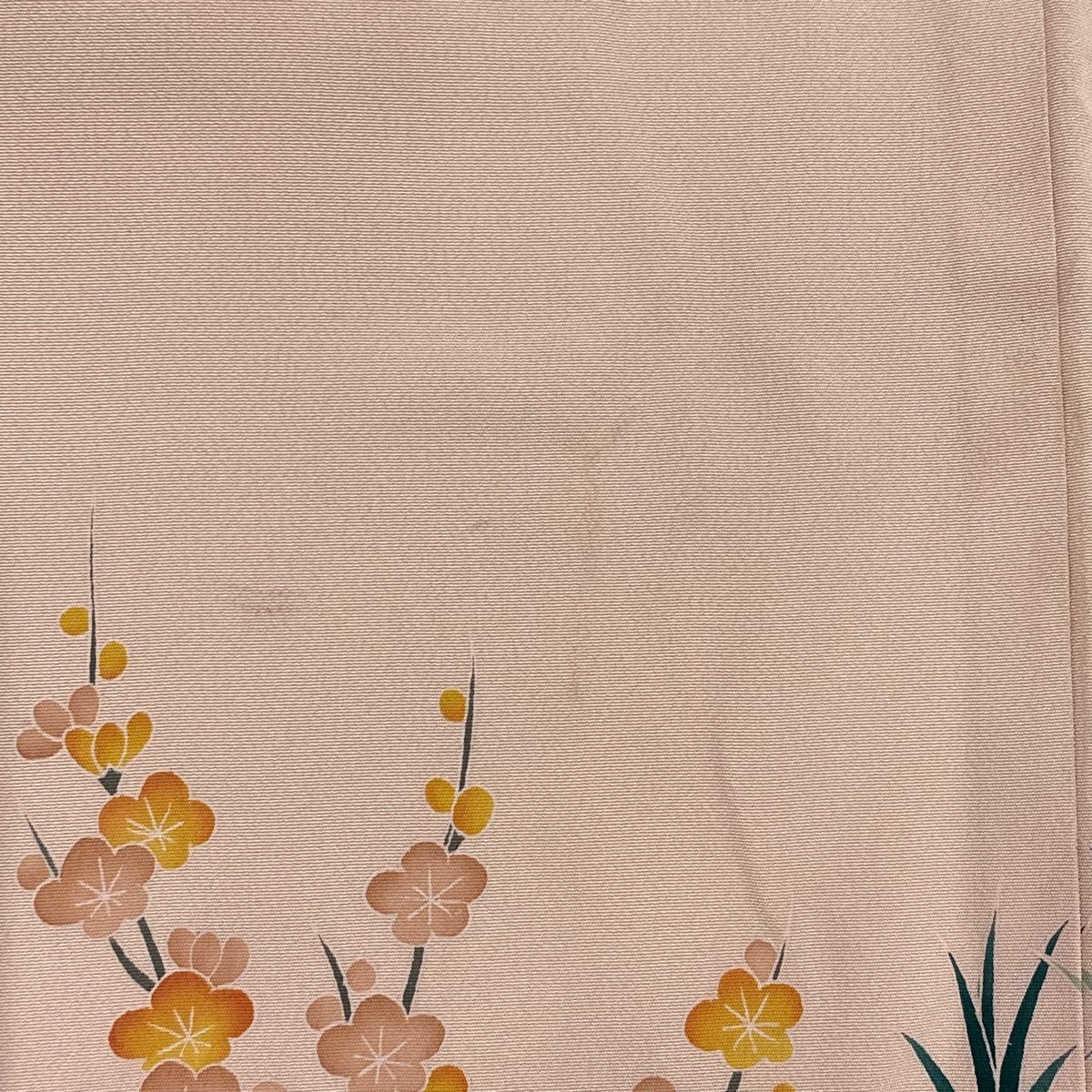  訪問着 身丈158 cm 裄丈63 S 袷 田村哲彦 落款 家屋 松竹梅 薄ピンク 正絹 秀品 一つ紋 訪問着 付け下げ 着物