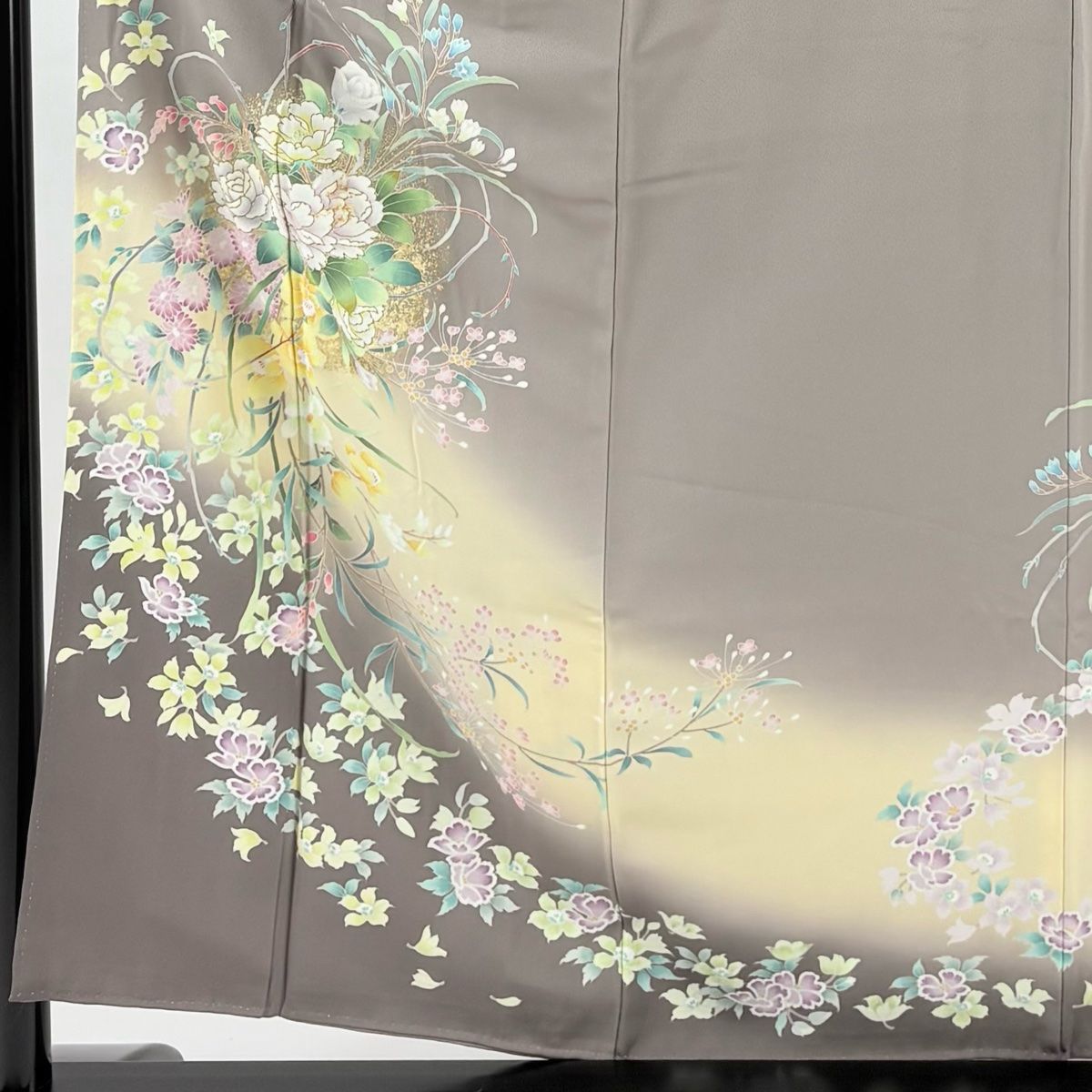 訪問着 身丈157 cm 裄丈64 M 袷 草花 金彩 ぼかし 灰色 正絹 秀品