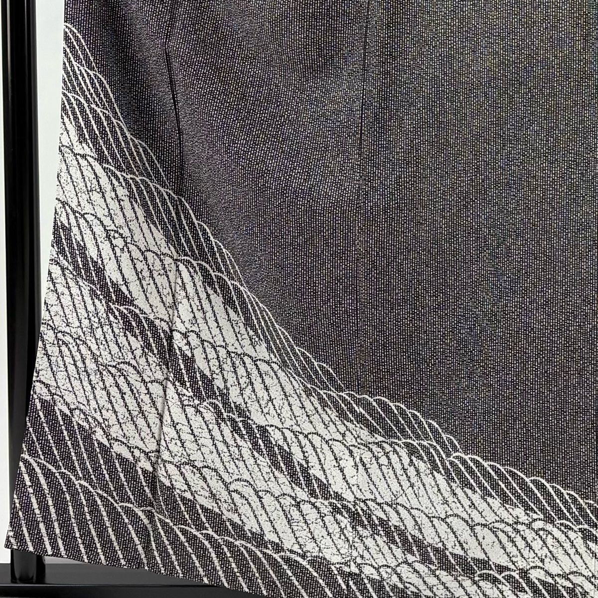 付下げ 身丈158.5 cm 裄丈67 M 袷 波 縦縞 黒灰 正絹 秀品