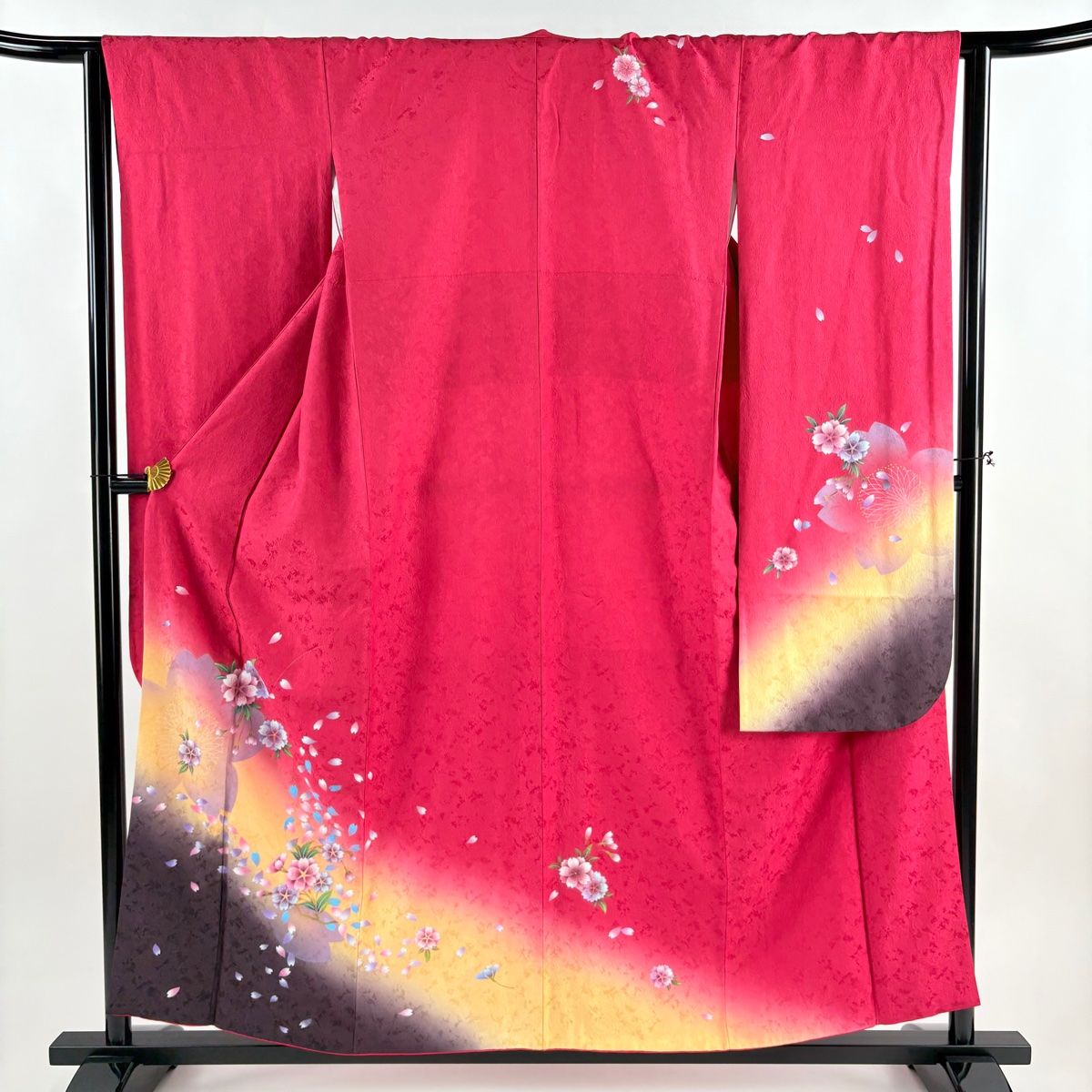 振袖 身丈156 cm 裄丈64 M 袷 桜 花びら ぼかし 濃ピンク 正絹 秀品