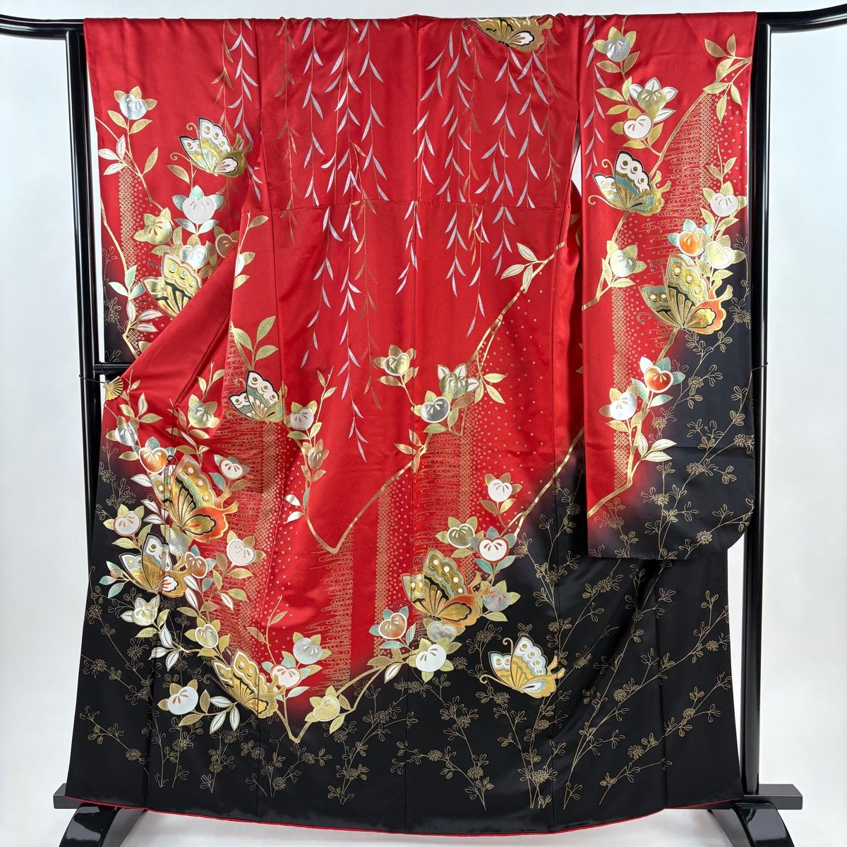 振袖 身長163-178cm 赤×金　正絹 振袖 身長163-178cm 赤×金 正絹 レディース
