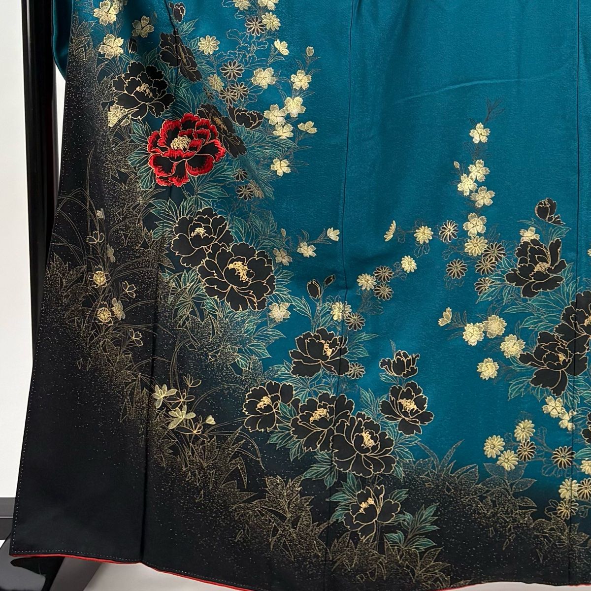 振袖 身丈165 cm 裄丈67 M 袷 草花 桜 刺繍 金彩 青緑 正絹 秀品