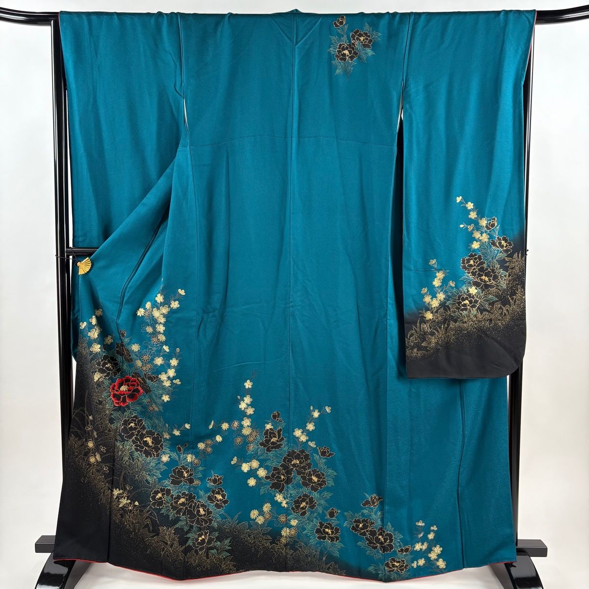 振袖 身丈165 cm 裄丈67 M 袷 草花 桜 刺繍 金彩 青緑 正絹 秀品