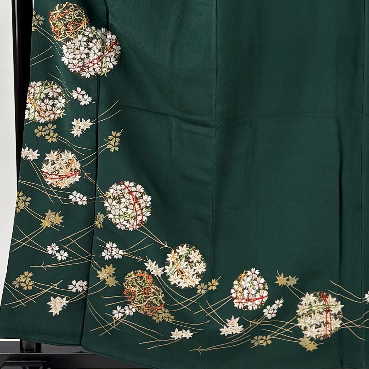 振袖 身丈159 cm 裄丈62 S 袷 ますいわ屋 桜 松葉 刺繍 金彩 緑 正絹 秀品