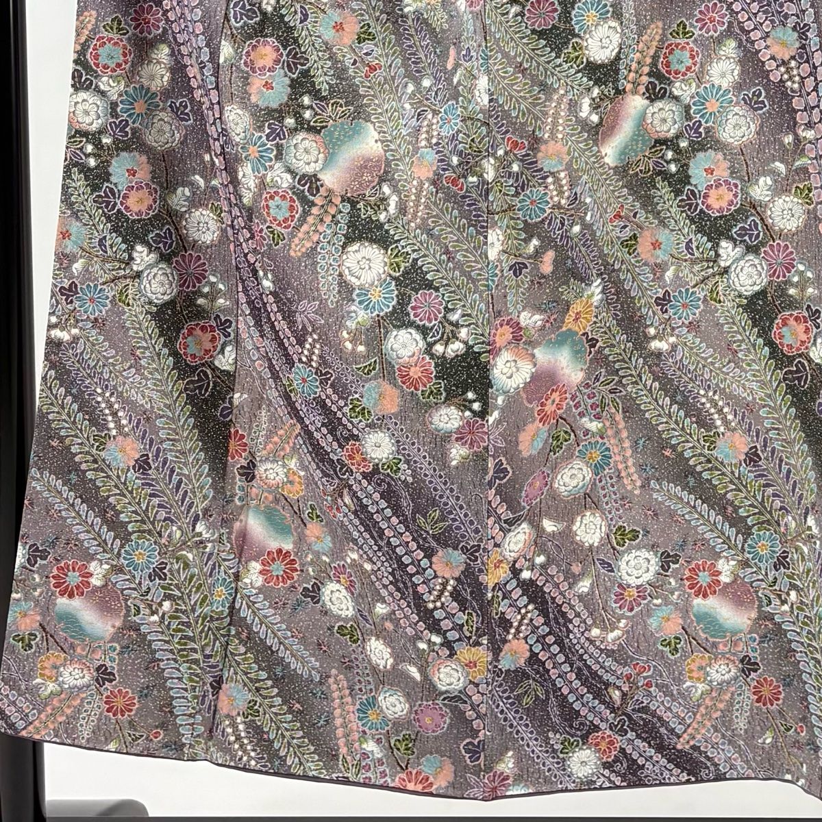小紋 身丈152 cm 裄丈65.5 M 袷 草花 雪輪 金彩 ぼかし 灰紫 正絹 秀品