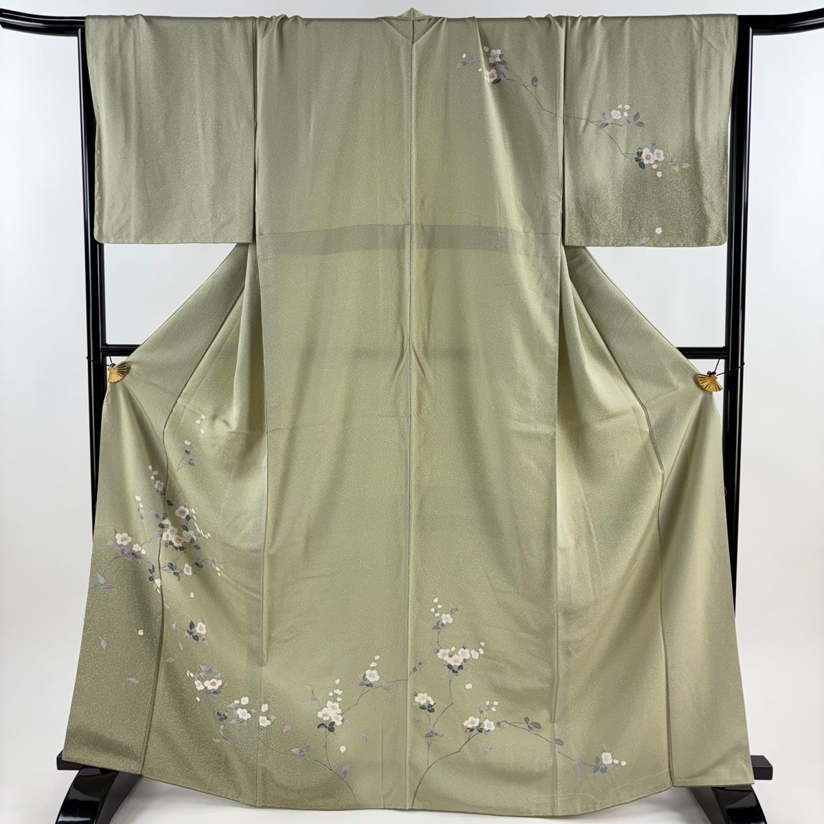 訪問着 身丈166 cm 裄丈67.5 L 袷 枝花 ぼかし 灰緑 正絹 秀品