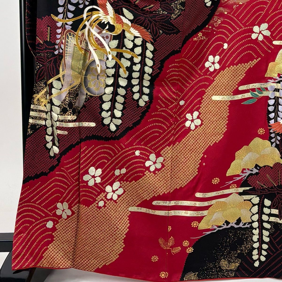振袖 身丈167 cm 裄丈71 L 袷 御所車 鳳凰 金銀彩 赤 正絹 秀品