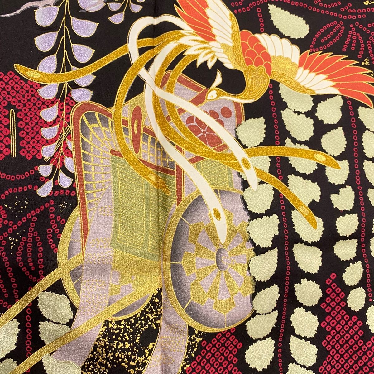  振袖 身丈167 cm 裄丈71 L 袷 御所車 鳳凰 金銀彩 赤 正絹 秀品 振袖 着物