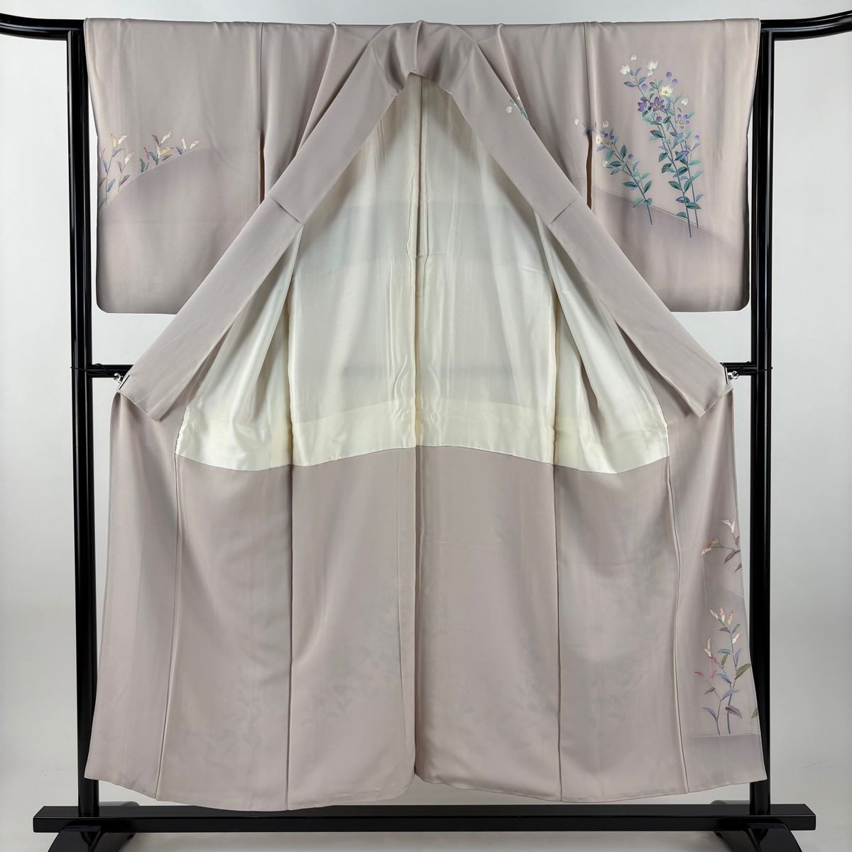  訪問着 身丈152 cm 裄丈63.5 S 袷 落款 草花 霞 染め分け 薄紫 正絹 秀品 訪問着 付け下げ 着物