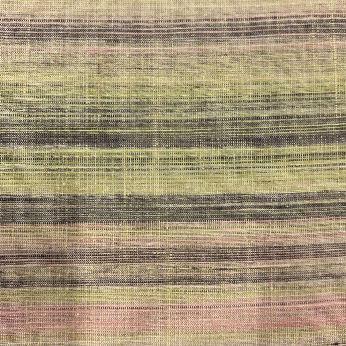  紬 身丈162 cm 裄丈64 5 M 袷 段縞 黄緑色 正絹 秀品 紬 着物