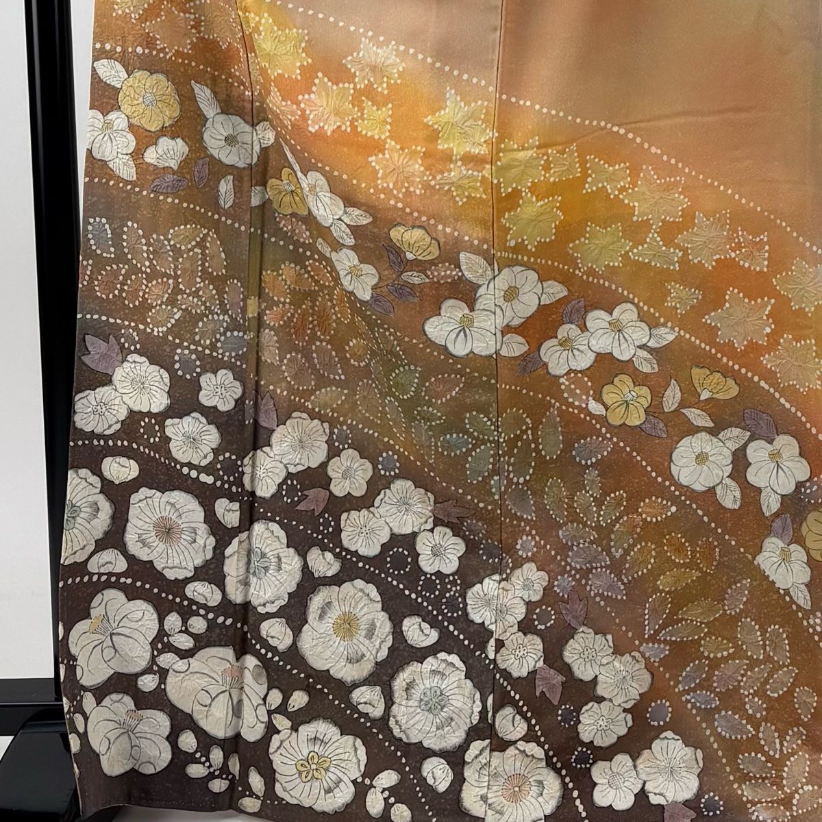 訪問着 身丈168.5 cm 裄丈69 L 袷 草花 金通し ぼかし 薄オレンジ 正絹 秀品